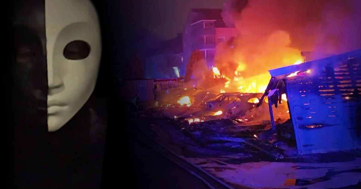 Svenskledd 764-cell bakom flera bilbr&auml;nder i &Auml;ngelholm