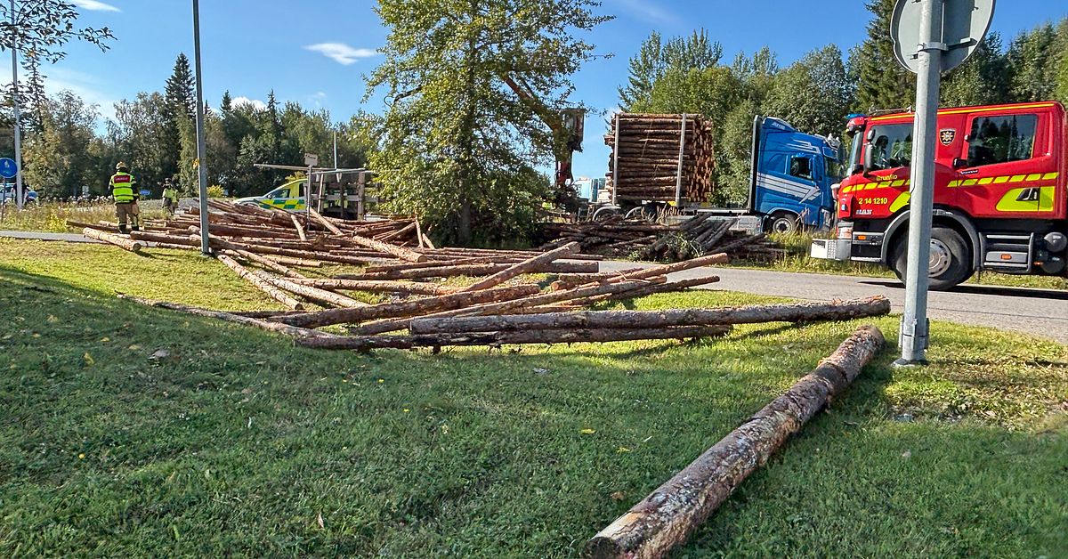 Timmerbil har vält på E14 i Brunflo