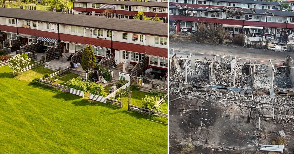Se radhusomr&aring;det i Arboga f&ouml;re och efter branden
