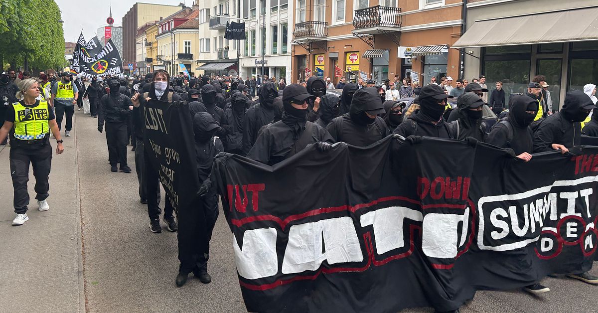 Demonstranter t&aring;gar i Helsingborg &ndash; omringade av polis