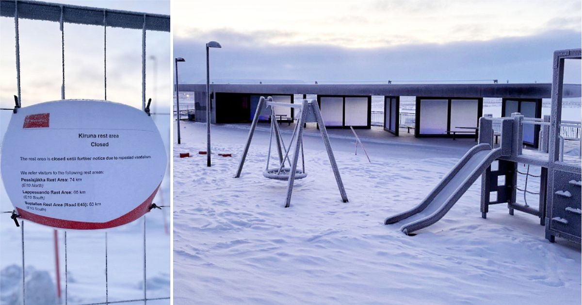 Toaletterna s&ouml;nderslagna p&aring; popul&auml;ra rastplatsen i Kiruna