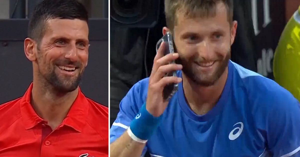 Här pausar Moutet matchen mot Djokovic – när telefonen börjar ringa