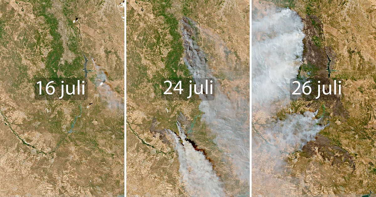 Satellitbilderna visar br&auml;ndernas framfart