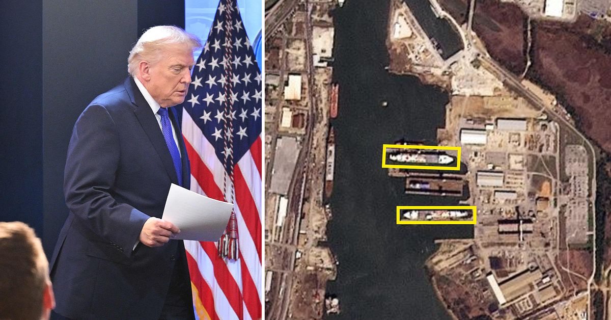 Bild visar: Trumps fartyg som &auml;r &rdquo;p&aring; v&auml;g&rdquo; mot Gr&ouml;nland ligger still