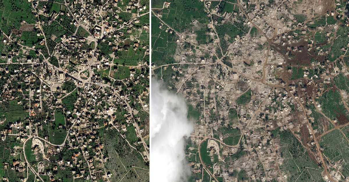 Satellitbilder visar omfattande f&ouml;rst&ouml;relse av byar i Libanon