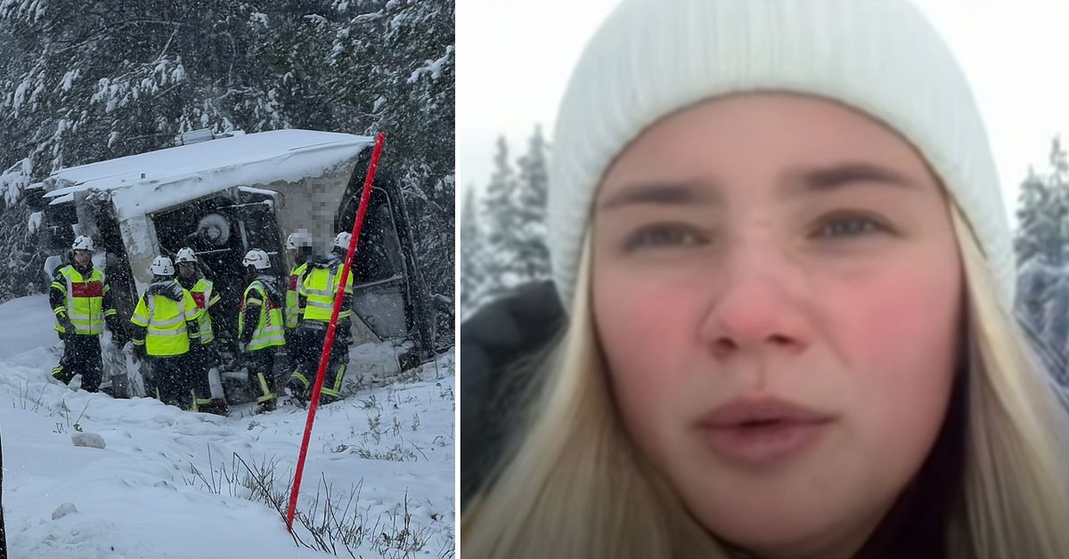 Bussolycka på E45 utanför Storuman – tio personer till sjukhus