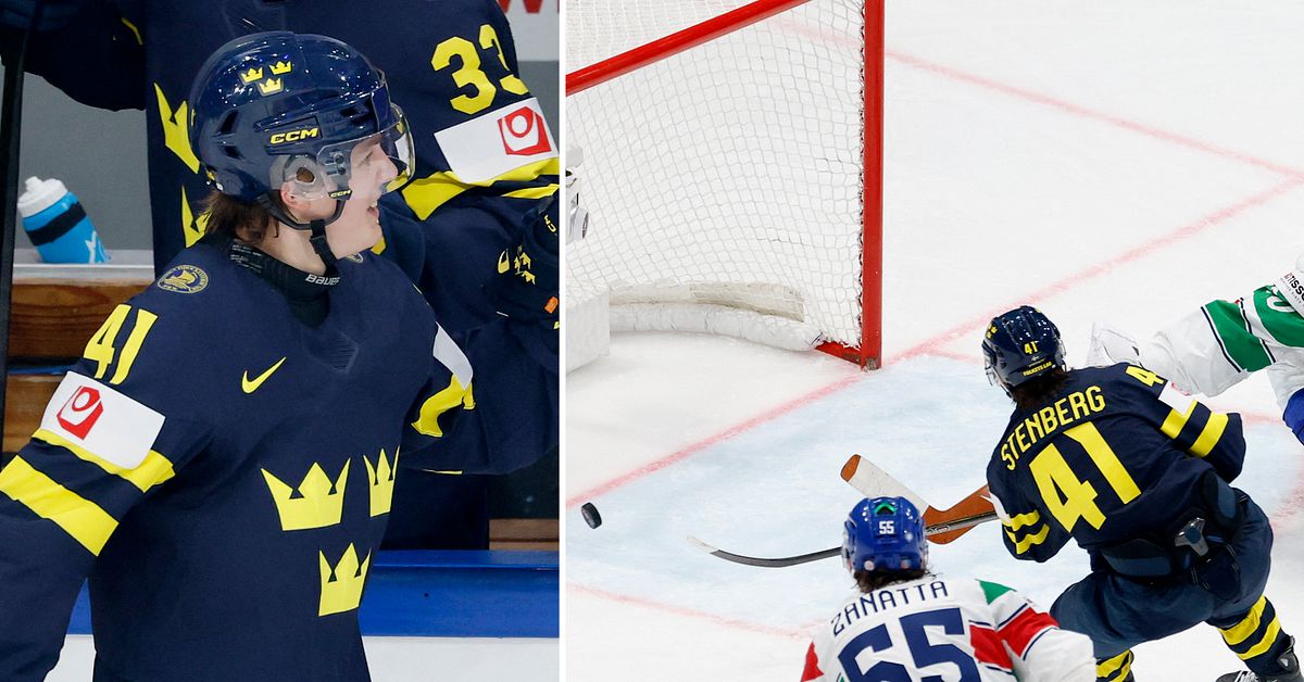 Ivar Stenberg med sitt första VM-mål i Sveriges seger mot Italien
