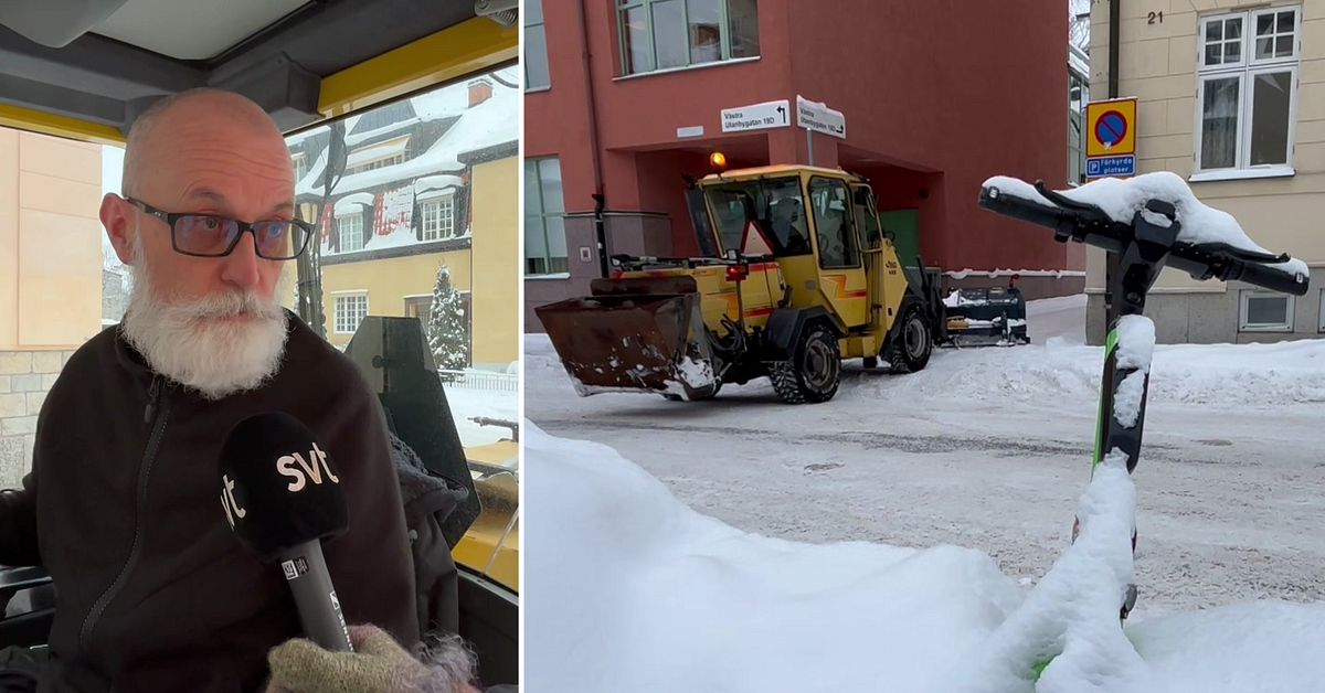 Dumpade elsparkcyklar stoppar inte Janne fr&aring;n att ploga sn&ouml; i V&auml;ster&aring;s