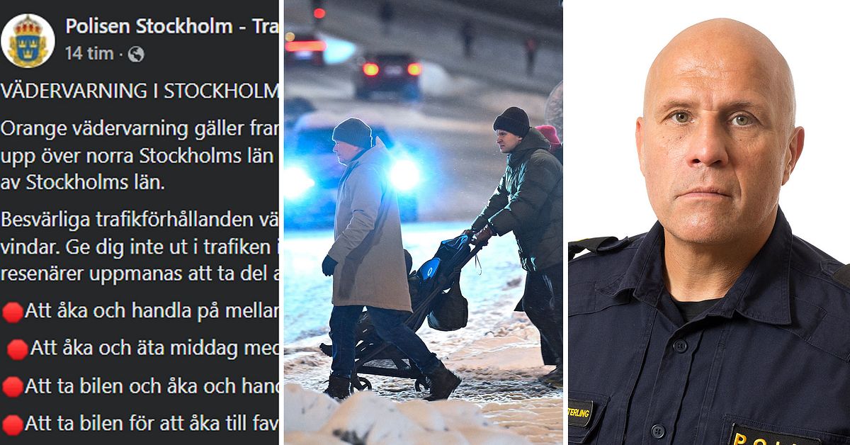 Stockholmspolisen uppmanar bilister att stanna hemma efter v&auml;dervarning