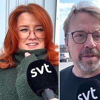 Tredelad bild med SVT-mikrofoner framställd inför olika personer vid intervjuer.