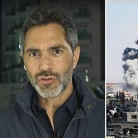 SVT:s korrespondent Samir Abu Eid. Till höger bild på Rafah.