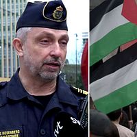 Malmös polismästare Tomas Rosenberg och bild från Palestinademonstration