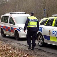 Poliskontroll i Malmö där kommunens skåpbil är stannad. På bilden syns också en polis som kontrollerar förarens falska körkort.