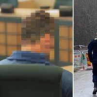 Delad bild. Vänster: pixelrad person vid skrivbord. Höger: polis går mot mörkt fordon.