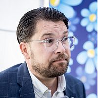 Jimmie Åkesson och skärmbild av konton på sociala medier