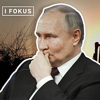 Vladimir Putin med kärnvapenstridsspets i bakgrunden. Bilden är ett montage.