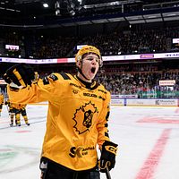 En spelare i gul tröja jublar efter ett mål