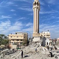 Omarimoskén är en av de kulturarvsbyggnader som förstörts  i Gaza.