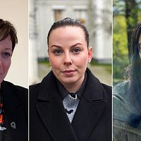 Tredelad bild på  Centerpartiets gruppledare i Karlshamn, Sofie Ekenberg, Socialdemokraternas gruppledare Ida Lapell och Miljöpartiets gruppledare Charlott Lorentzen.