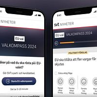 Två mobiltelefoner som visar upp SVT:s valkompass