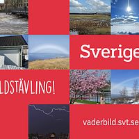 Kollage med tittarbilder och adress till hemsidan där man kan ladda ut och skicka in en väderbild till Väderbildstävling i Sverige idag.