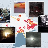 En karta över Ukraina med 100-tals explosioner markerade