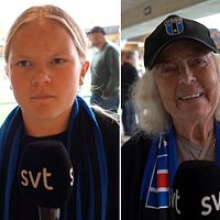 Tre fotbollssupportrar i olika åldrar: Lilly, Linnea Bromark och Ulla Milton.