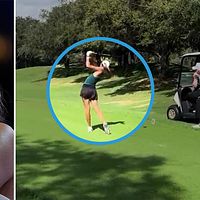 Tvådelad bild. Längst till vänster: en sjungande kvinna. Till höger: golfspelare slår ett slag.