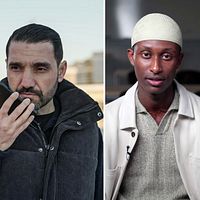 Tredelad bild. Till vänster: person med grå jacka. I mitten: person med mörkt ytterplagg. Till höger: person med bandage och vit kavaj.