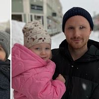 Mamma med barn och pappa med barn i snöigt  Lycksele