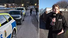 Bildsplitt på polisavspärrning och en SVT reporter