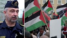 Malmös polismästare Tomas Rosenberg och bild från Palestinademonstration