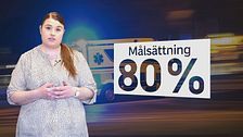 Reporter Emma Johansson har en bild på en ambulans som bakgrund och bredvid sig texten ”målsättning 80 %”