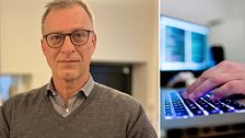 Nico Werge, kommunikationschef på Kalmar kommun. Samt bild på händer på tangentbord. Flera datorskärmar synks också.
