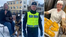 En kvinna med hund, kommunpolisen i Edsberg, Stockholm samt en bagare med lussekatter
