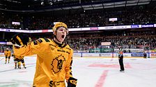 En spelare i gul tröja jublar efter ett mål