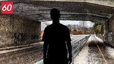 Bild på en tunnel i Örkelljunga och en siluett på ung man