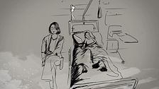 Illustration av mamma som sitter bredvid en sjukhussäng. I sängen ligger ett litet barn.
