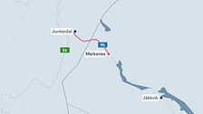 Karta över vägen mellan Merkenes och Junkerdal