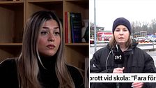 Leonora Toplica och Beatrcie Emmerik, en i studio och en med SVT-mick framför kameran