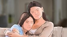 En teckning som visar en mamma som håller om sin dotter.