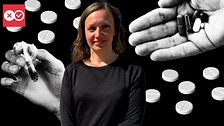 Länssamordnaren Hanna Lundgren och bilder på olika droger