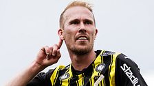 Mikkel Rygaard jublar efter sitt 4-0-mål mot AIK