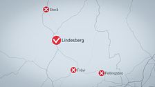 En karta över vårdcentraler i Lindesbergs kommun som föreslås läggas ned.