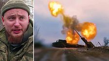 Ukrainska militären Serhiy och svenska vapnet Archer som skjuter iväg en salva så att elden sprutar.