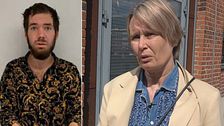 Delad bild. Till vänster: person i mönstrad skjorta inomhus. Till höger: person utomhus vid tegelvägg.