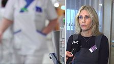 En sjuksköterska, till höger en kvinna som intervjuas av SVT-