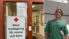 Dörren in till akuten i Jönköping med en skylt om att det är blockad