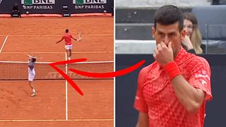 Här träffas Djokovic av en stenhård smash
