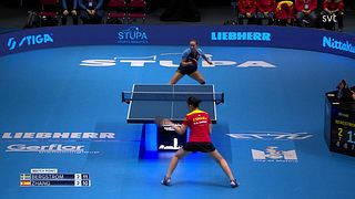 Bergström slår in matchbollen mot Zhang